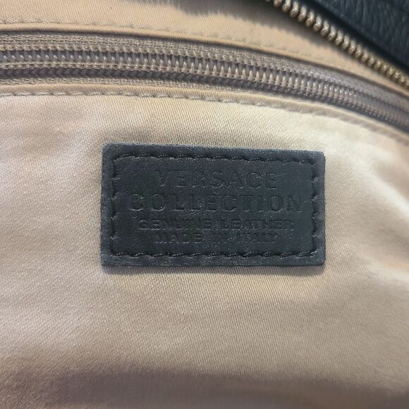 Versace (Authentic) Large Black Pelle Leather & Gold Medusa Shoulder Bag, VGUC - Picture 7 of 11
